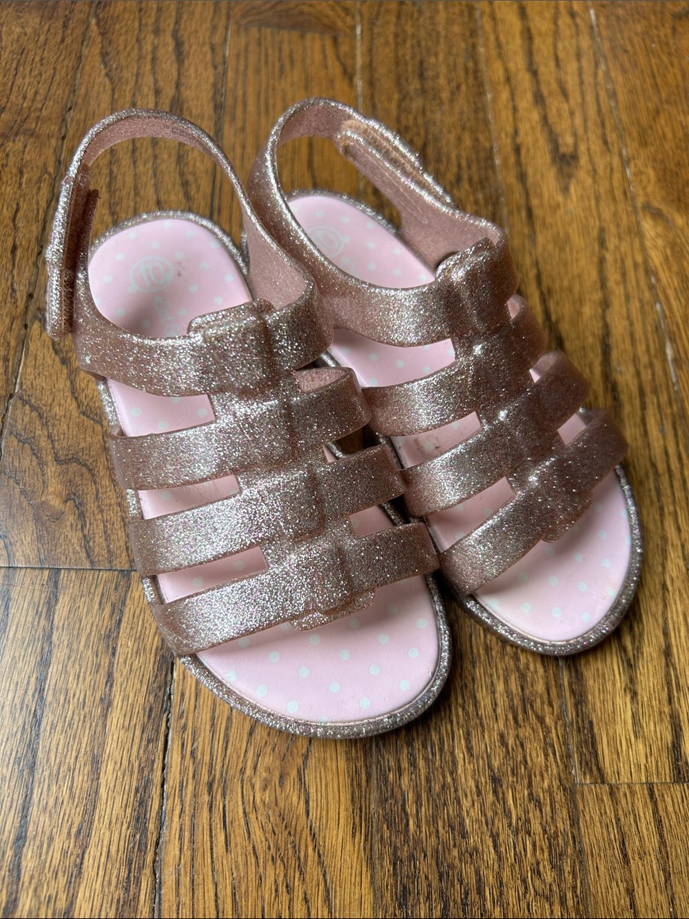 Toddler Girls Pink Glitter Velcro Sandals Size 10